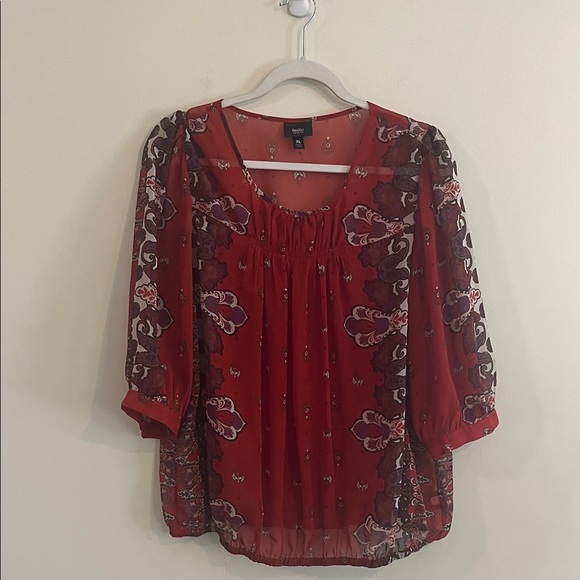 mossimo Tops - Mossimo Sheer Paisley Top Chiffon Bohemian Autumn Artsy Flowy XL Peasant Rust